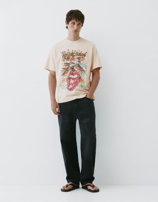Pull&Bear Rolling Stones T-shirt i råhvid, 4 af 7