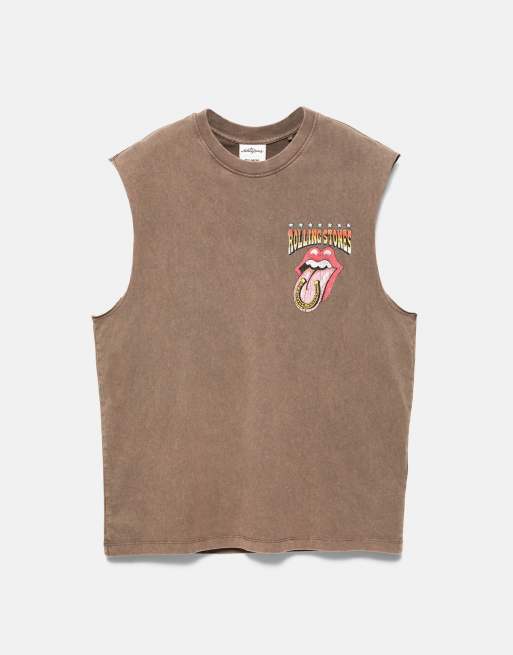 Pull&Bear Rolling stones vest top in brown, 5 of 7