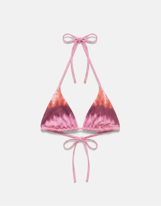 Pull&Bear – Rosa, batikmönstrad bikiniöverdel i trekantsmodell, 4 av 4