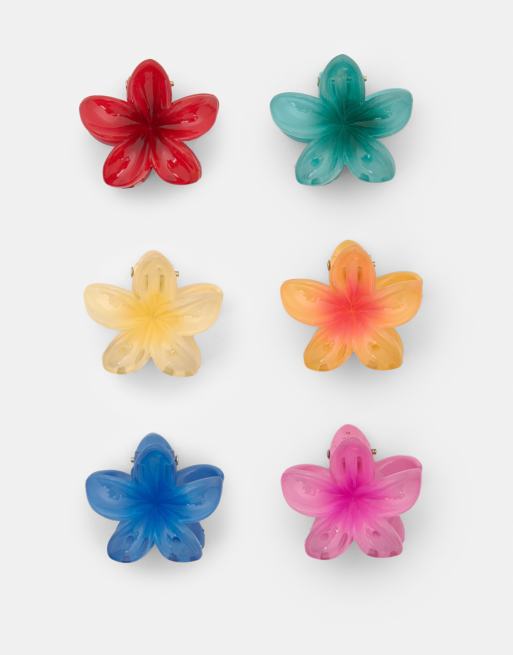 Pull&Bear – Rosa, hibiskusformad hårklämma, flerpack