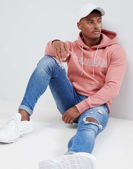 Pull&Bear – Rosa Kapuzenpullover mit Logo
