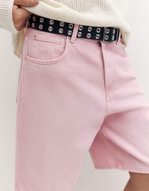 Pull&Bear - Rosa posede bermudashorts i denim, 3 af 4