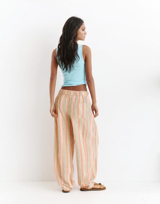 Pull&Bear – Rosa, randiga barrelbyxor, 4 av 4