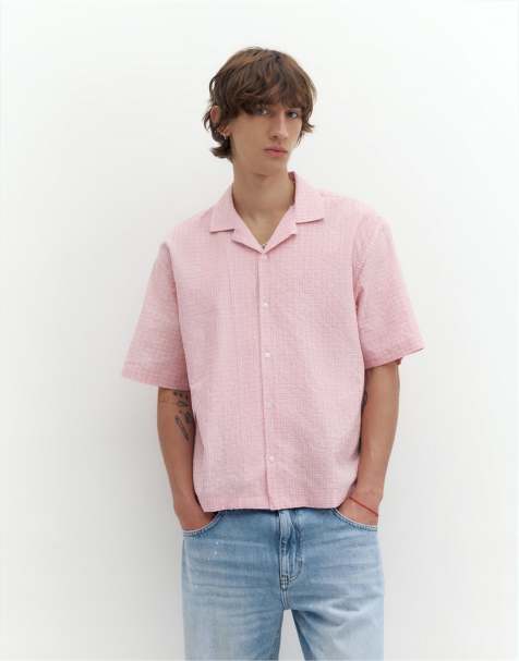 Pull&Bear – Rosa, rutig skjorta med korta ärmar - view 1