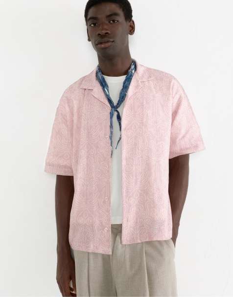 Pull&Bear – Rosa skjorta med korta ärmar och tryck - view 1