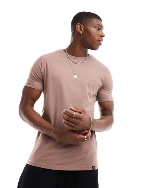 Pull&Bear – Rosa t-shirt i muscle fit