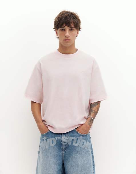 Pull&Bear – Rosa t-shirt med boxig passform och STWD-logga - view 1