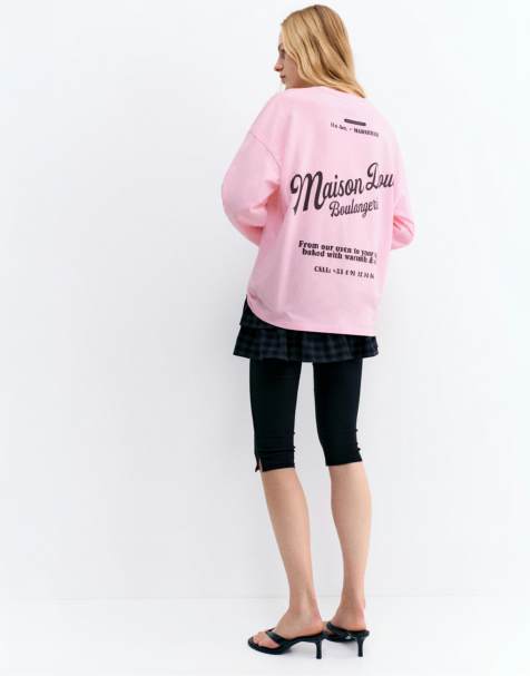 Pull&Bear – Rosa t-shirt med texttryck - view 1