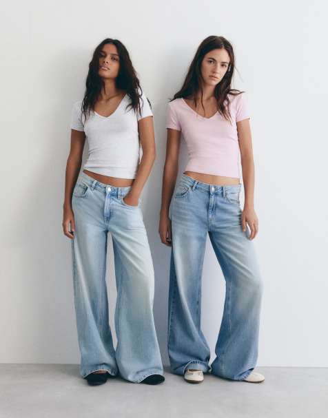 Pull&Bear – Rosa t-shirt med v-ringning, 2-pack - view 1