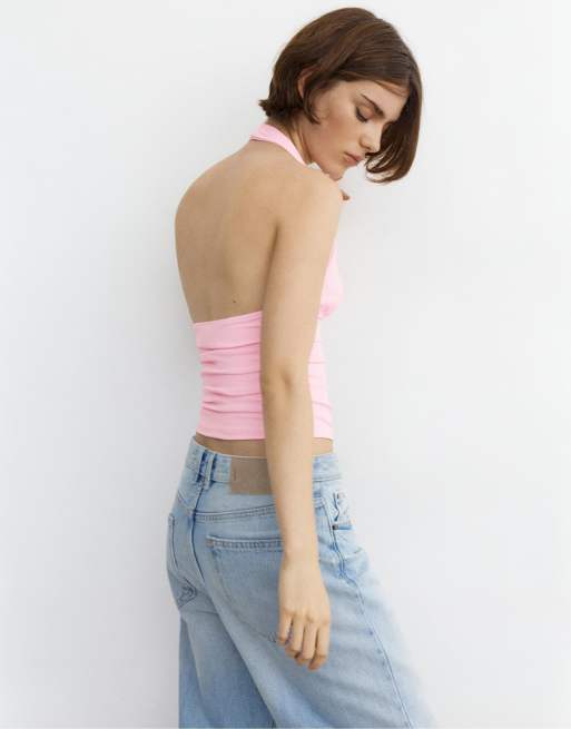 Pull&Bear – Rosa topp med halterneck och indragen detalj, 2 av 7