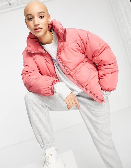 Pull&Bear – Rosa vadderad pufferjacka