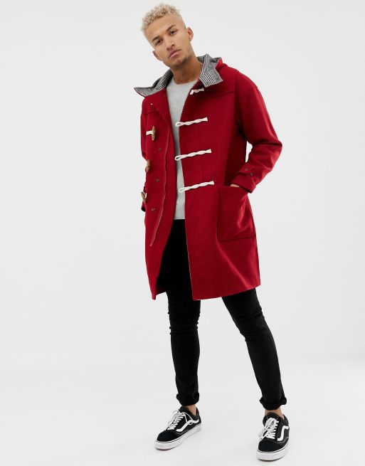 Pull Bear Roter Wollmantel Mit Knebelverschluss Asos