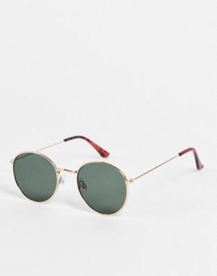 Pull&Bear round aviator sunglasses in gold metal and brown