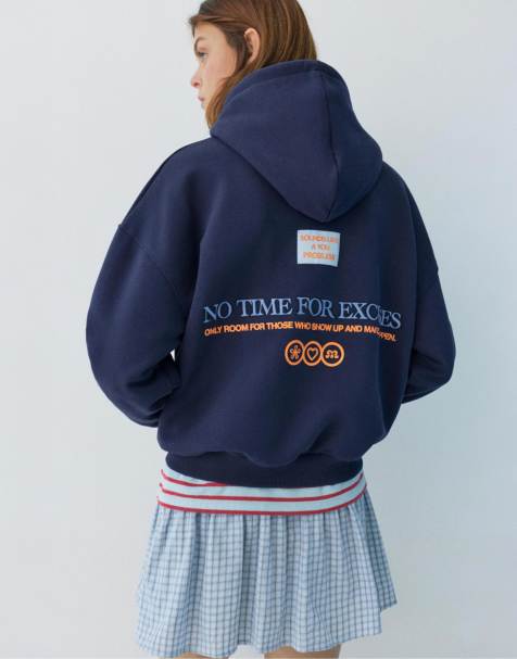 Pull&Bear Round neck graphic sweatshirt in navy - view 1