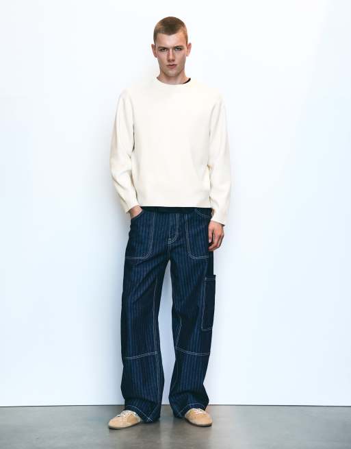 Pull&Bear Round neck jumper in ecru/beige, 4 of 7