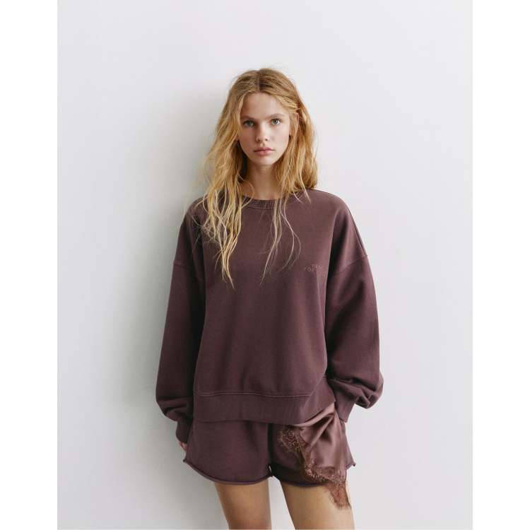 y*o様 everyone exclusive sweatshirt BURGU Pull&Bear Round neck stwd sweatshirt in aubergine | ASOS