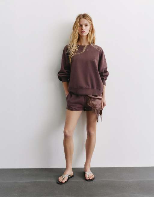 ★9500→8500★スーちゃん＆お友達＆アニマル＊ショルダー大＊パープル系 Pull&Bear Round neck stwd sweatshirt in aubergine | ASOS