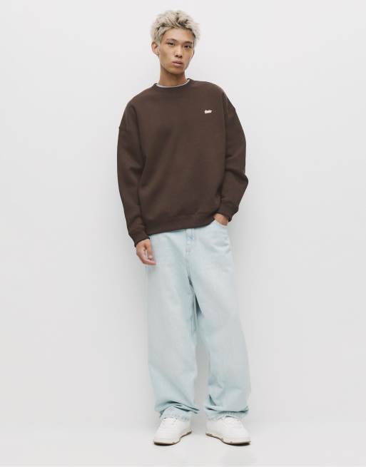 Pull&Bear Round neck stwd sweatshirt in brown, 4 of 4
