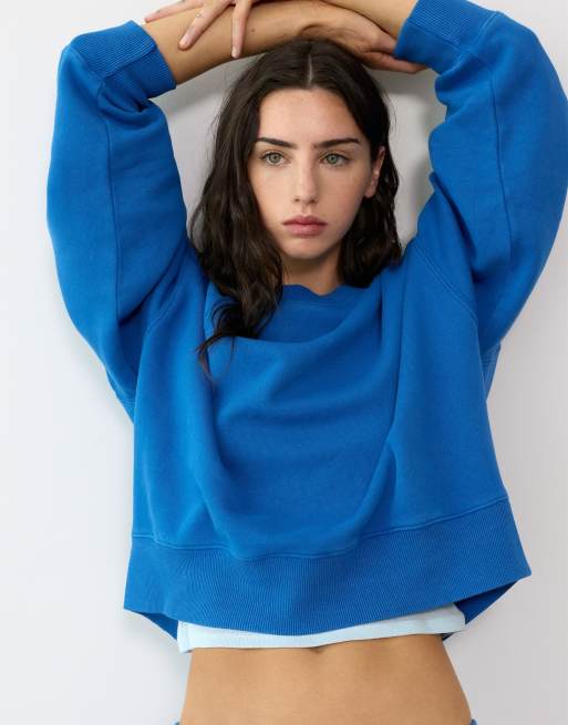 Pull&Bear Round neck sweatshirt in deep blue, 2 of 7