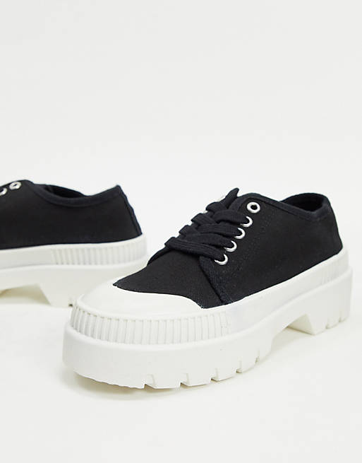 Pull&Bear rubber sole flatform sneakers in black | ASOS