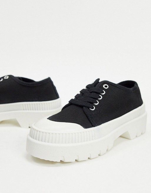Pull&Bear rubber sole flatform trainers in black