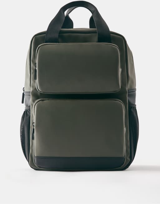 Pull&Bear Rubberised backpack in khaki, 3 of 6