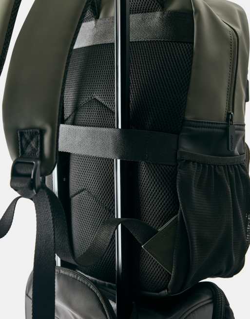 Pull&Bear Rubberised backpack in khaki, 5 of 6