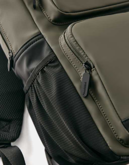 Pull&Bear Rubberised backpack in khaki, 6 of 6