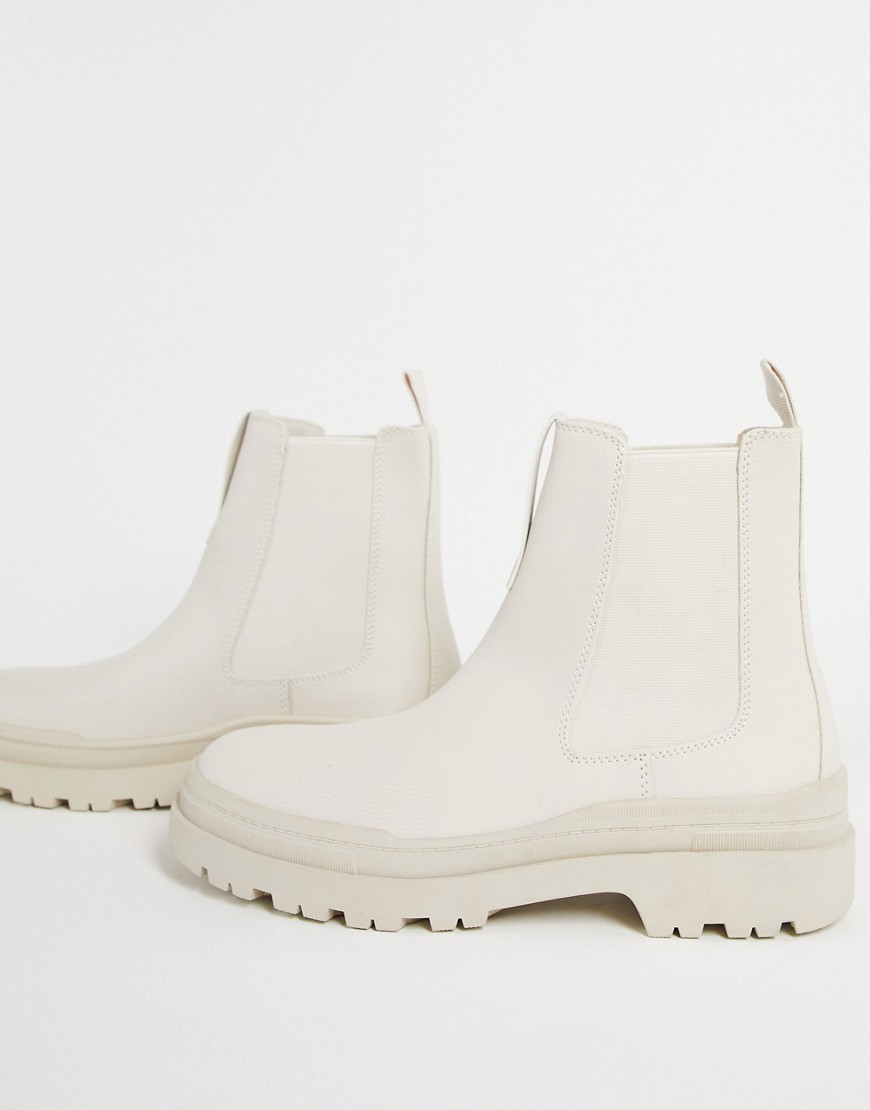 pull & bear rubberised chelsea boot in cream-neutral
