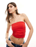 [Pull & Bear] Pull & Bear ruched bandeau top in red L RED