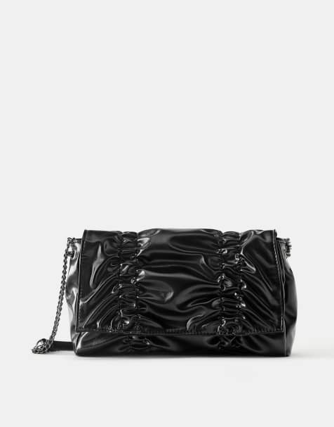 Pull&Bear Ruched chain shoulder bag in black - view 1