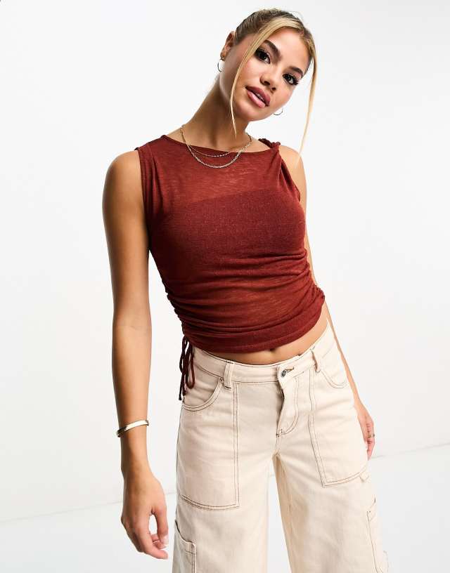 Pull&Bear ruched detail top in rust