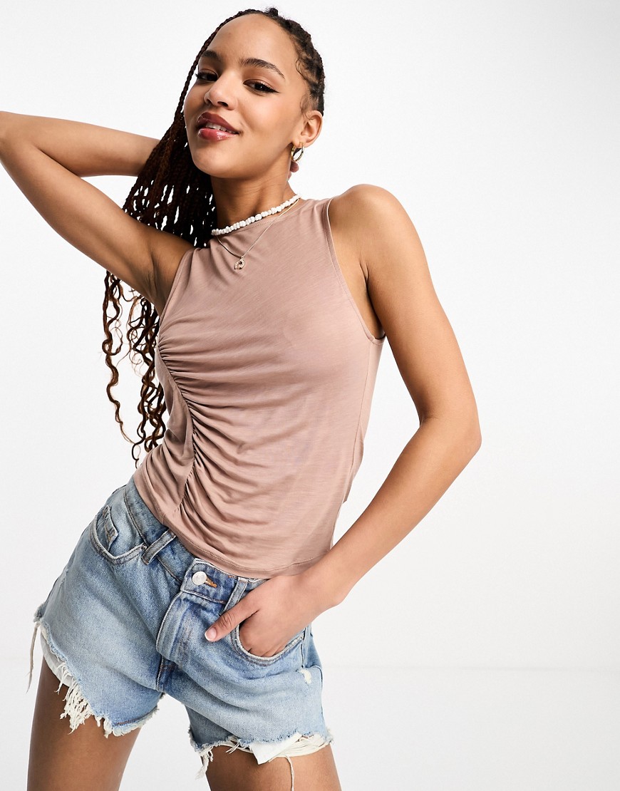 Pull & Bear ruched front top in pale pink