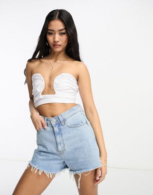 Pull&Bear ruched wired corset top in white
