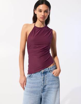 Pull & Bear - Rückenfreies One-Shoulder-Top mit asymmetrischem Saum-Rot