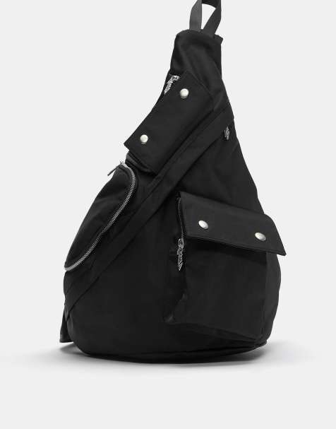Pull&Bear – Rucksack zum Umhängen in Schwarz mit Taschen - view 1