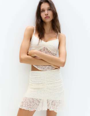 Pull & Bear Ruffle Mini Skirt In White