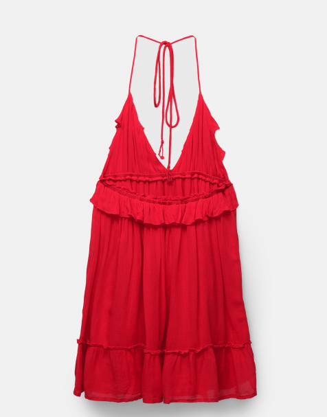 Pull&Bear ruffled mini dress in red - view 1