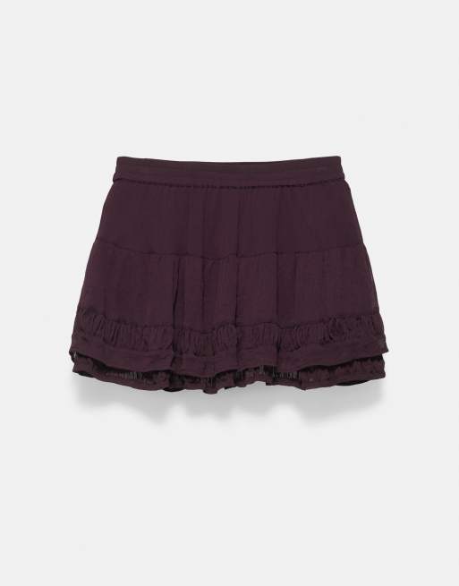 Pull&Bear Ruffled mini skirt in burgundy, 7 of 7