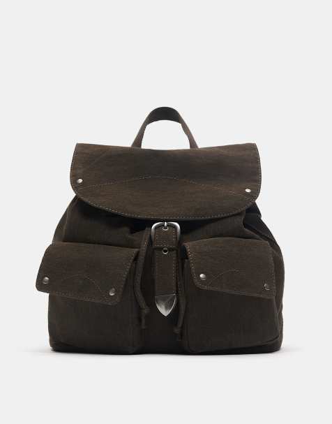 Pull&Bear - Rugzak met zak met gesp in bruin - view 1