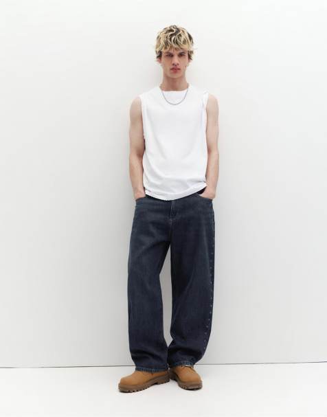 Pull&Bear - Ruimvallende baggy jeans met sterren in lavendelblauw - view 1