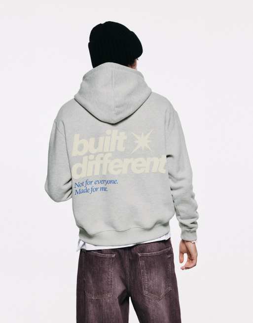 Pull&Bear ruimvallende sweatshirt met capuchon en print in gemêleerd grijs, 2 van 7