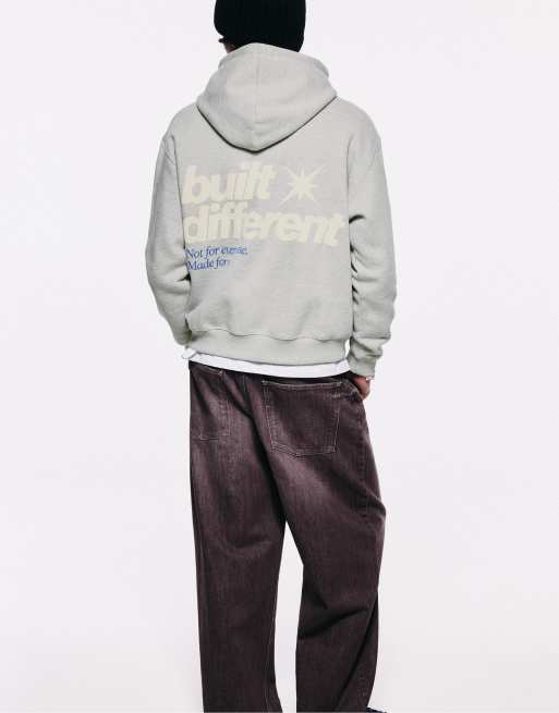 Pull&Bear ruimvallende sweatshirt met capuchon en print in gemêleerd grijs, 5 van 7
