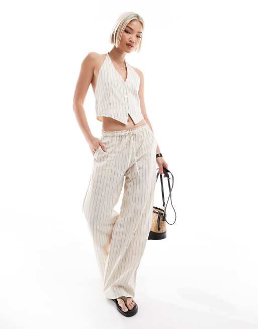 Pull&Bear rustic halterneck vest in ecru - part of a set