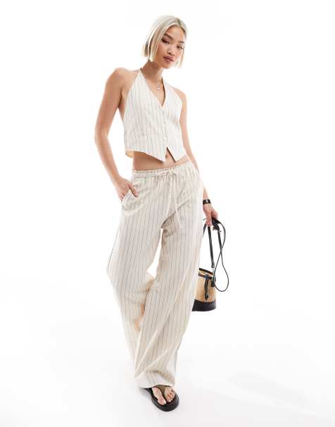 Pull&Bear rustic halterneck waistcoat co-ord in ecru - view 1
