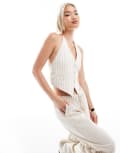 [Pull & Bear] Pull & Bear rustic halterneck waistcoat in ecru (part of a set)-White M Ecru