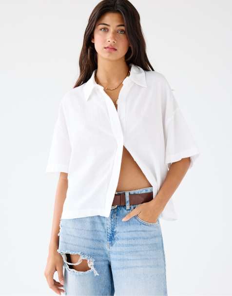 Pull&Bear – Rustic – Kurzärmliges Hemd in Weiß - view 1