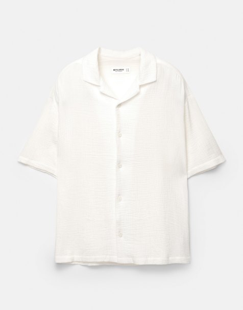 Pull&Bear – Rustic – Kurzärmliges Hemd in Wollweiß - view 1
