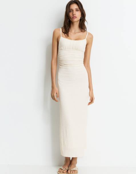 Pull&Bear rustic midi dress in beige - view 1