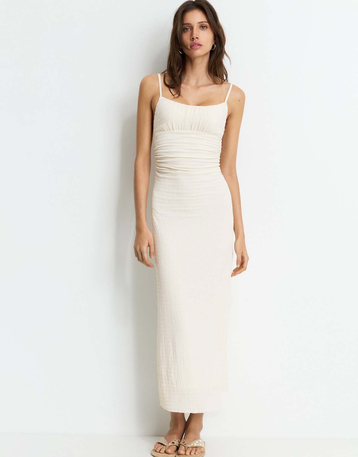 Pull&Bear rustic midi dress in beige